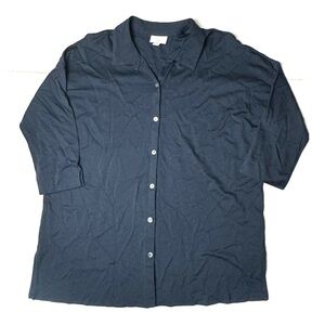 J. Jill Womens Medium Shirt Top Blouse Navy Blue Button‎ Up Tunic 3/4 Sleeve